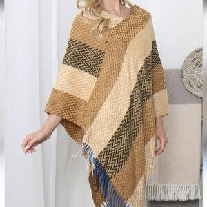 Fadivo Striped Taupe Poncho Cape One Size New Neutral Layering Outdoor